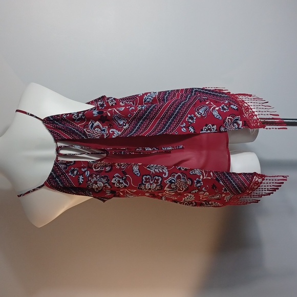 SMALL flower print adjustable straps, ribbon tie, sleveless tank halter top SOHO - Picture 4 of 16